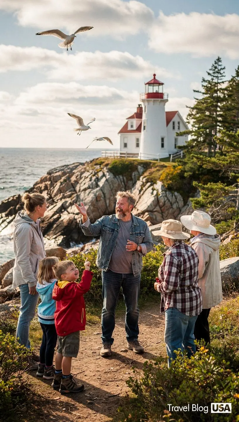 Панорамный вид на океан с маяком на скале.