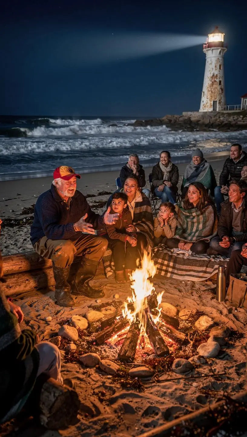 Вид на побережье с маяком на скале, омываемым волнами.